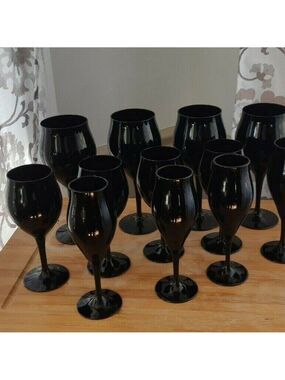 VTG LIBBEY WINE GLASSES/CHAMPAGNE FLUTES  Black Amethyst Mid Century Modern MCM